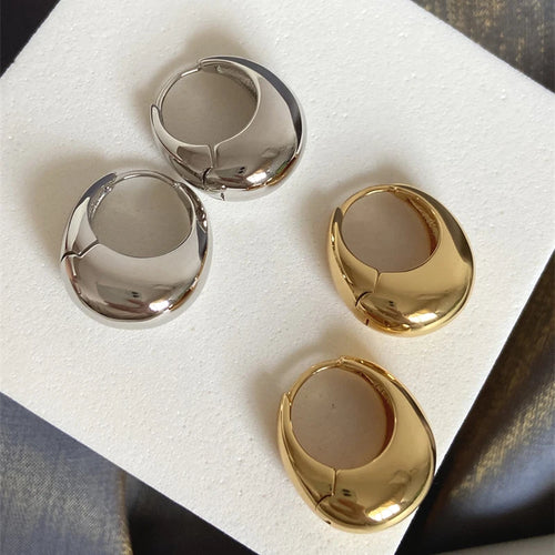 Stainless Steel Smooth Metal Chunky Hoop Earrings for Women Girls Fashion round Circle Hoops Statement Earrings Punk Jewelry