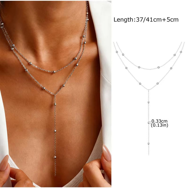 Stainless Steel Lariat Necklace Gold Plated, Dainty Long Necklace Laryered Necklaces for Women Girls, Y Shape Drop Pendant